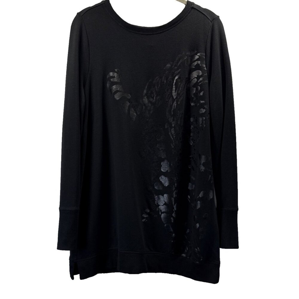 Chicos Zenergy Women's Knit Tunic Top Medium Black Gothic Long Sleeve Stretch